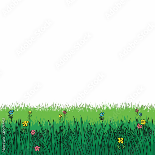 Bild auf Leinwand Colorful flowers in green grass field 13.