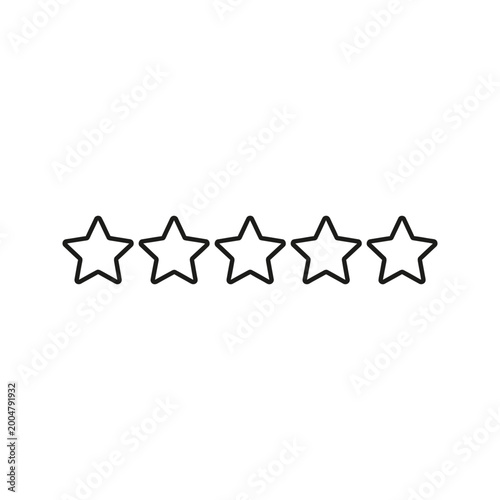 Line art icon of five stars in a row, representing a rating or review system for products or services.