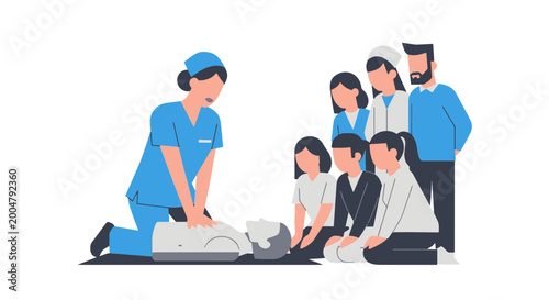 Nurse Teaching Cpr to a Group of People on a Dummy on Nurse Day
