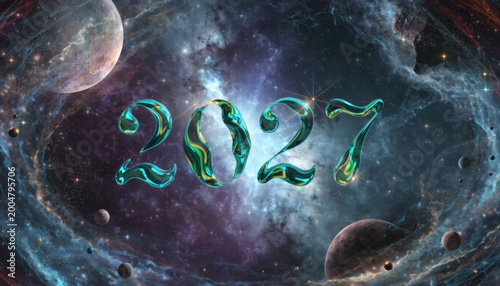 2027 Cosmic Space Background New Year Celebration Banner

