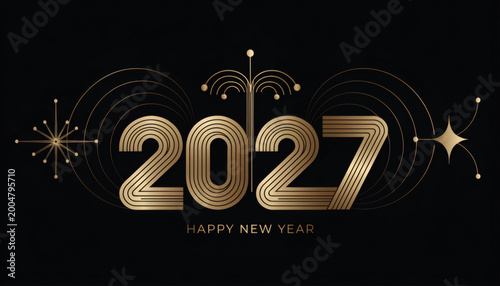 Happy New Year 2027 Gold Fireworks Luxury Vector Greeting Card
