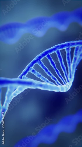zooming through a blue dna helix strand, genes and genetic dna strands