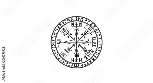 Vegvisir viking compass symbol with runic circle