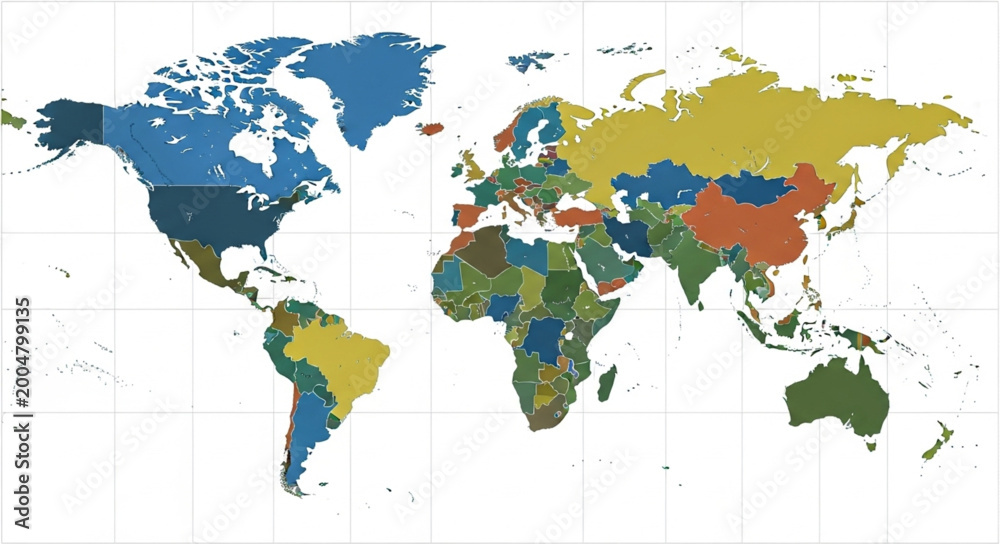 Fototapeta premium Colorful World Map Showing Continents and Countries.