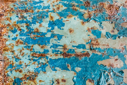 Foto Old peeling blue paint weathered dirty worn rusty obsolete metal texture messy b