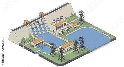 Tableau sur toile Hydroelectric Power Plant Generating Electricity from Water Flow.