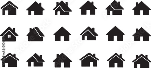 Collection of various simple house icons in black color on white background