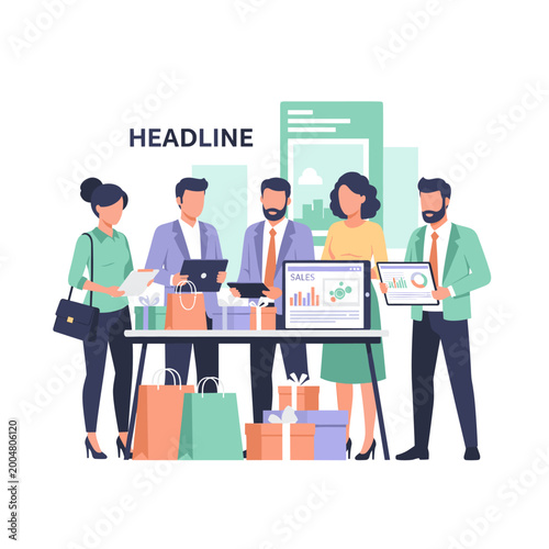 A minimalist illustration depicting a businesswoman carrying a shopping bag. This image evokes concepts of retail therapy, work-life balance, and consumerism, perfect for articles or marketing related