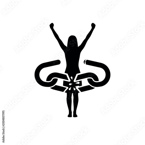 Quadro su tela Woman Breaking Free from Chains Silhouette.