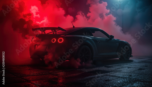 Car drift action urban nightscape automotive photography smoky environment dynamic viewpoint