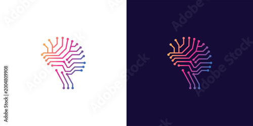 Fotografía human brain network technology logo design,connecting data for artificial intell