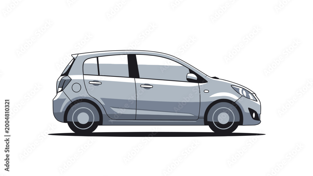Obraz premium Silver hatchback car isolated on white background.