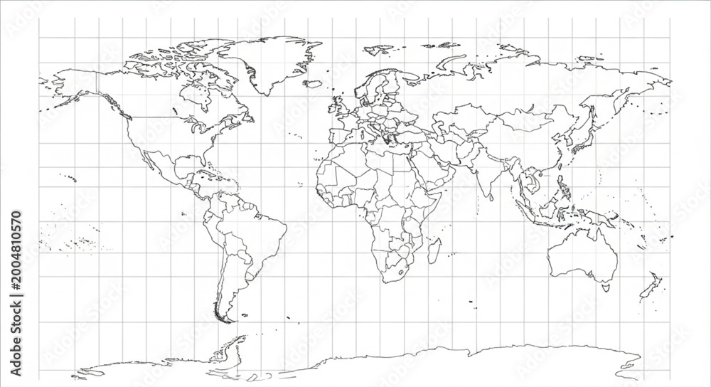 Fototapeta premium World Map Outline Geography Continents Countries Borders.