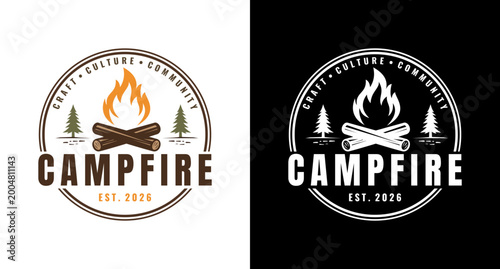 camp fire logo emblem design vector art	