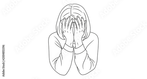 Tableau sur toile Woman Hiding Face With Hands Depressed Sadness.
