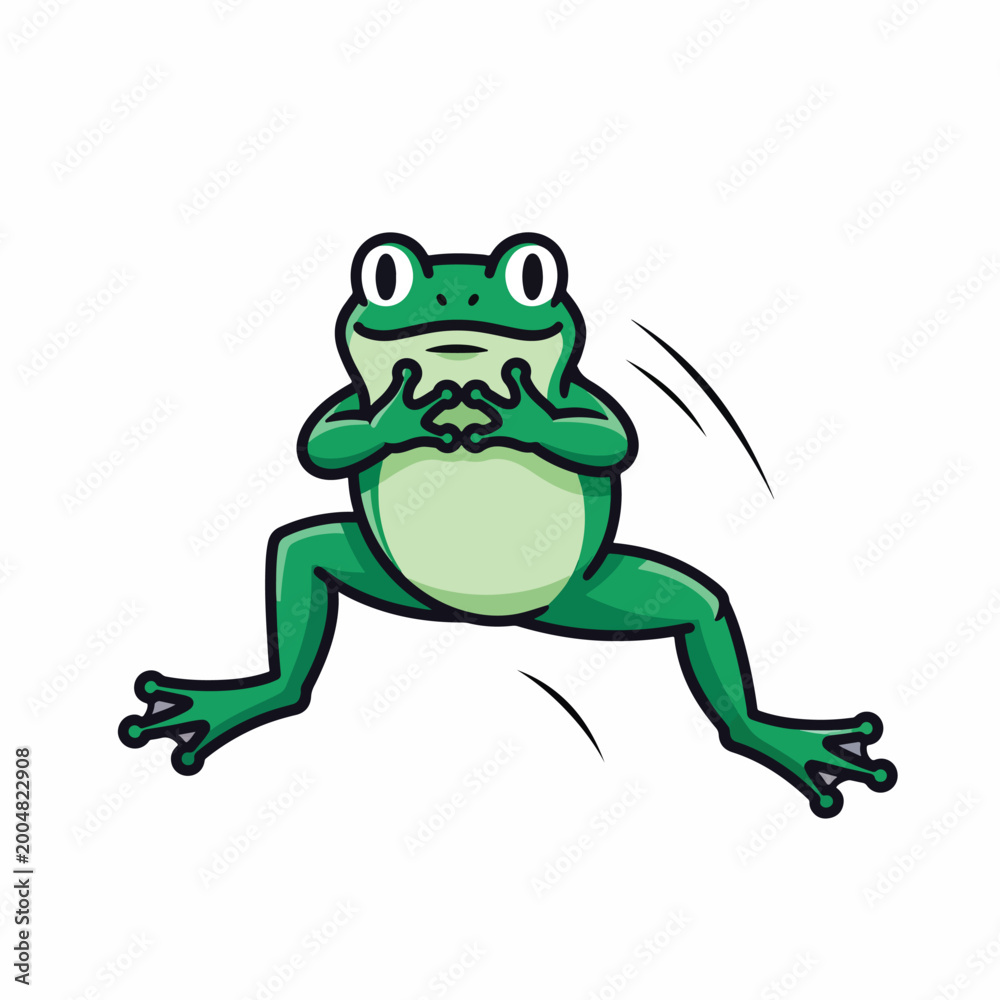Fototapeta premium Cartoon Frog Sitting Upset Green Amphibian.