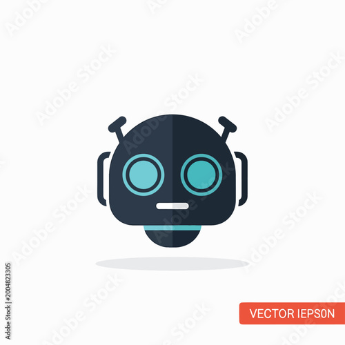 Tableau sur toile Cute Robot Face with Blue Eyes.