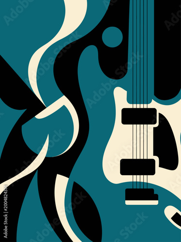 Modern Guitar Vector Illustration, Abstract Music Poster, Flat Minimal Design
