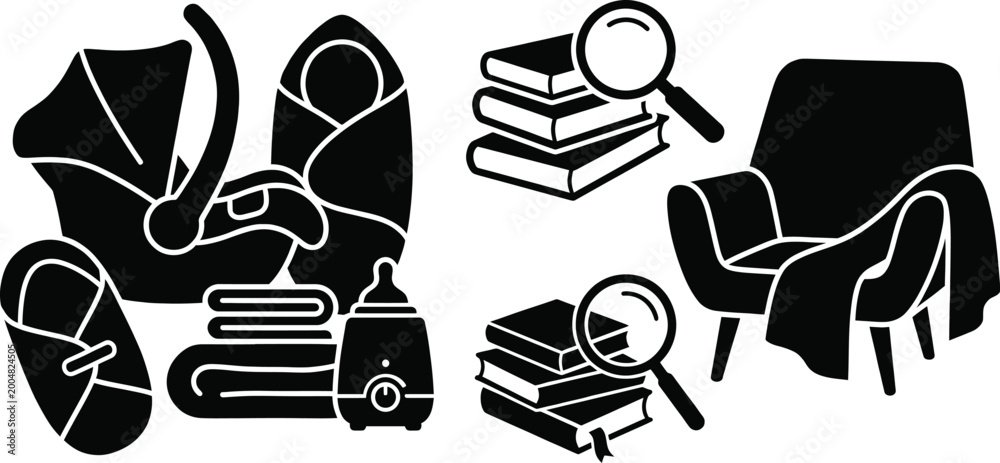 Fototapeta premium Postnatal care vector art baby essentials reading and relaxation for new mothers