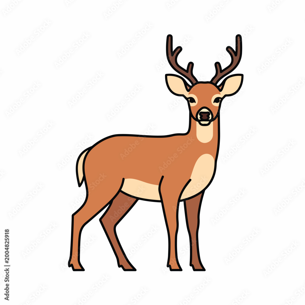 Obraz premium Cartoon Deer with Large Antlers Standing.