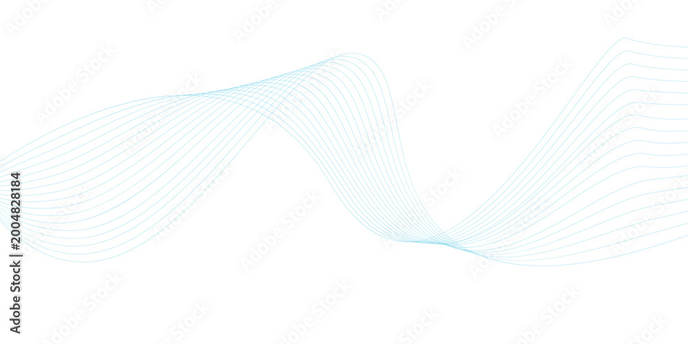 Fototapeta premium Abstract cyan wavy ribbon line flow on transparent background.