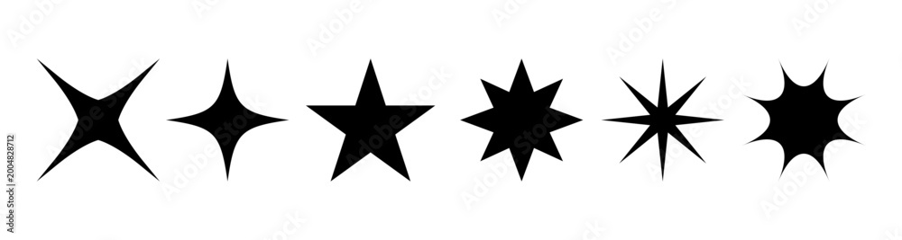 Fototapeta premium Set of stylized star shapes with increasing points for graphic design and illustration projects