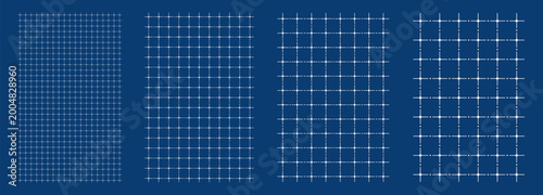 Blueprint grid set dot axis geometry, four scale variations. Wide medium dense micro spacing comparison, engineering layouts dashboards notebook pages interface planning systems technology graphics. 