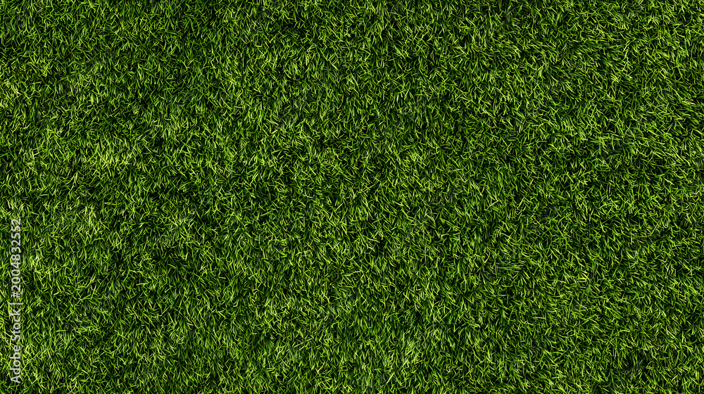 Obraz premium Green grass seamless background texture. Aerial top view of green turf surface from a garden lawn, football pitch, sports field.