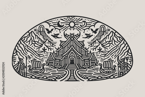 Foto Valhalla Viking Mythology Mead Hall Illustration