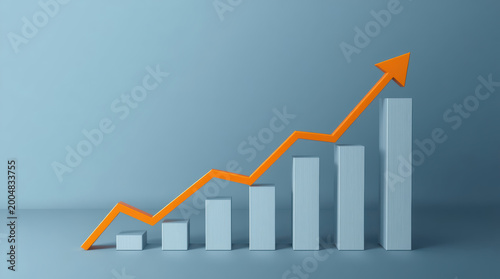 Blue minimalist bar chart with rising orange arrow indicating steady growth and optimism Free Download Blue minimalist bar chart with rising orange arrow indicating steady growth and optimism - GFXLoad