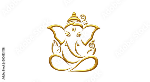 Golden Line Art Lord Ganesha Sculpture Icon.