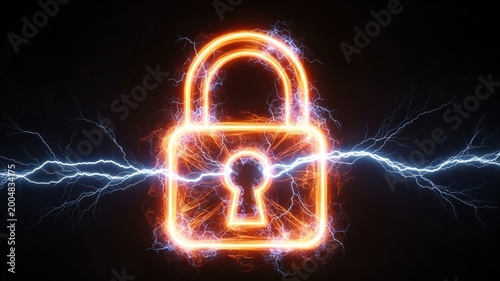 Glowing Electric Padlock Symbolizing Cybersecurity and Digital Data Protection