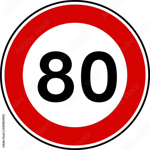 Free Download Circular Red Maximum Speed Limit 80 Road Sign Vector - GFXLoad