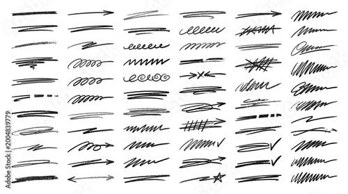 Vector grungy graphic elements hand drawn pencil underlines