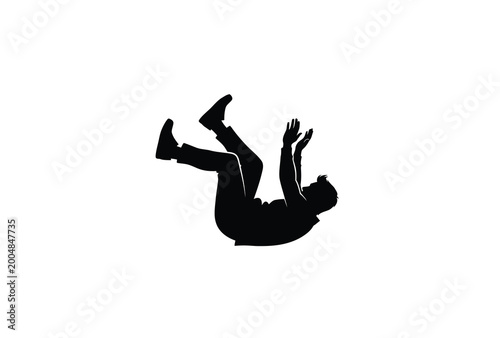 Canvastavla A person appears to be falling backwards in a dramatic pose silhouette