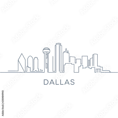 Dallas skyline linear illustration with city name minimalist style