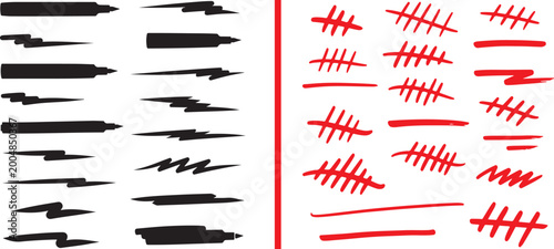 Tableau sur toile Collection of black marker strokes and red tally marks