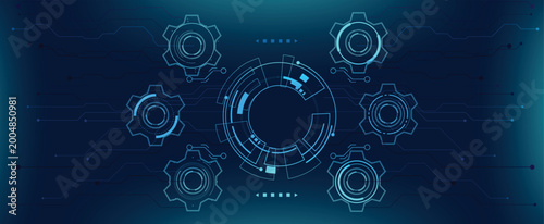 Futuristic HUD interface with circular tech elements and digital dashboard background