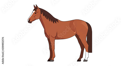 Foto Brown Horse Standing Alone Profile View 2.