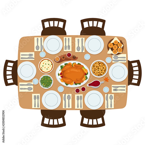 Fotografie Variety of food on dining table.