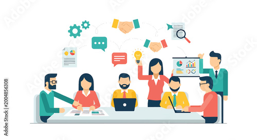 Foto Business people working together in office.