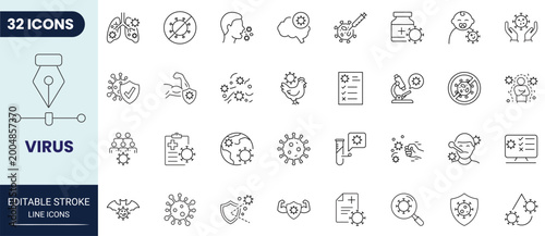 Schilderij op canvas Virus icon set in outline style