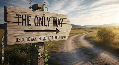 Wooden signpost on a dusty road leading to the horizon
