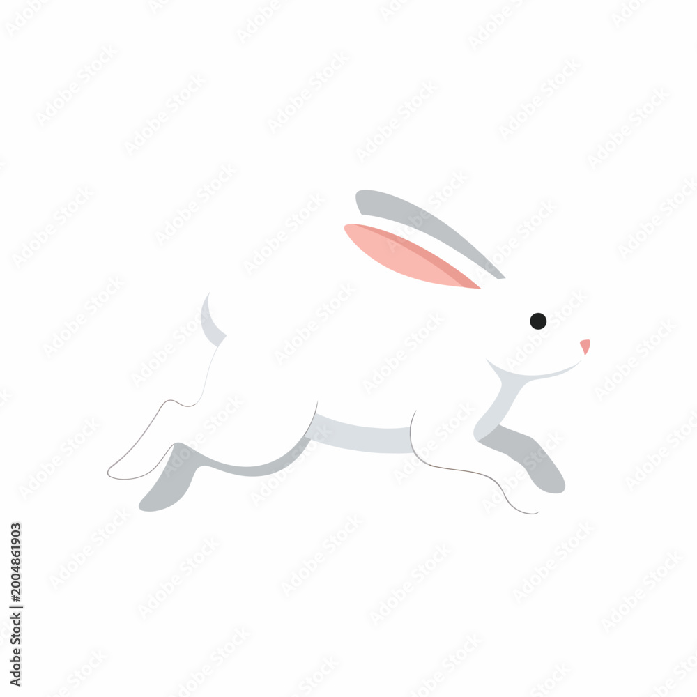 Obraz premium White rabbit running fast outside.