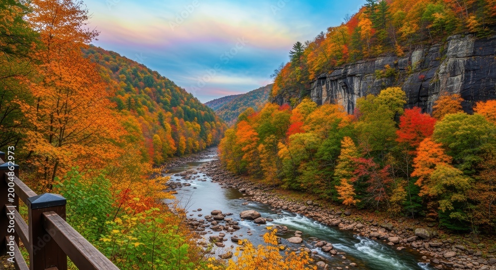 Obraz premium Autumn Serenity: A River's Journey Through Color