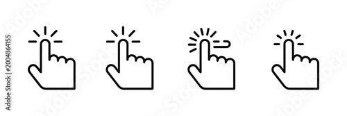 Фотография Set of Four Simple line art Hand cursor pointer icons for click tap select and navigation interaction in web and app interface minimalist outline vector illustration design collection