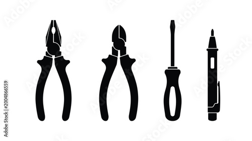 Canvastavla Set of tools icons, pliers, wire cutters, screwdriver and voltage tester
