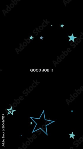 Glowing blue star outlines and small dots create a celebratory atmosphere on a dark background with text.