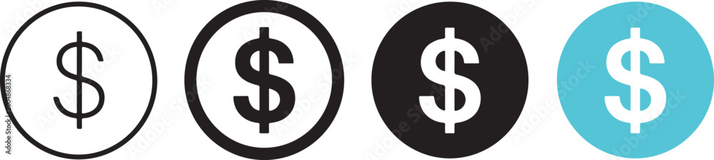 Obraz premium Set of four dollar sign currency icons in different styles