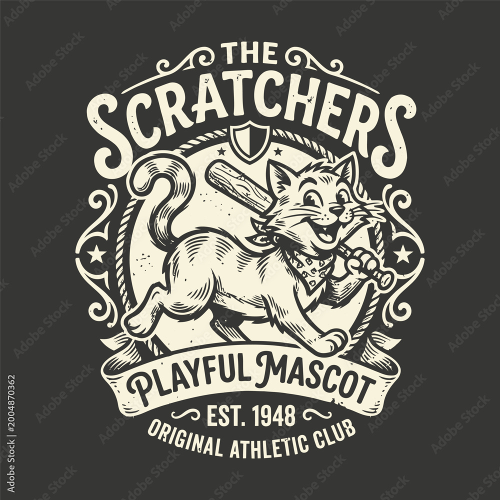 Obraz premium Vintage Athletic Club Mascot The Scratchers Baseball Cat